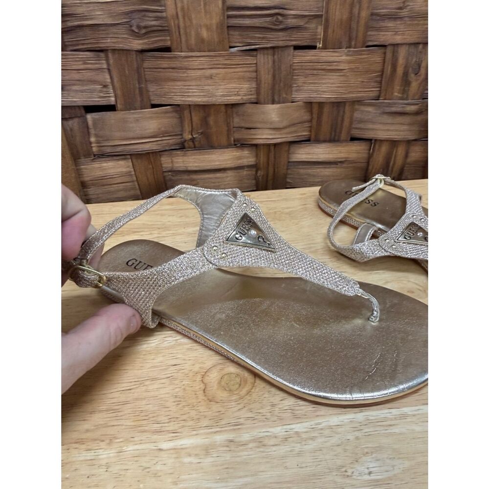 GUESS Gold Rhinestone T-strap Sandals - Picture 2 of 3